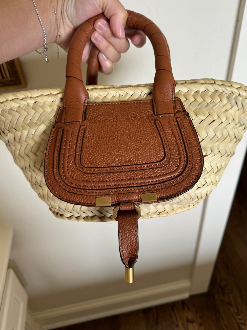 Chloé Woven Palmetto Straw Tote with Brown Leather Trim - Picture 2 of 8